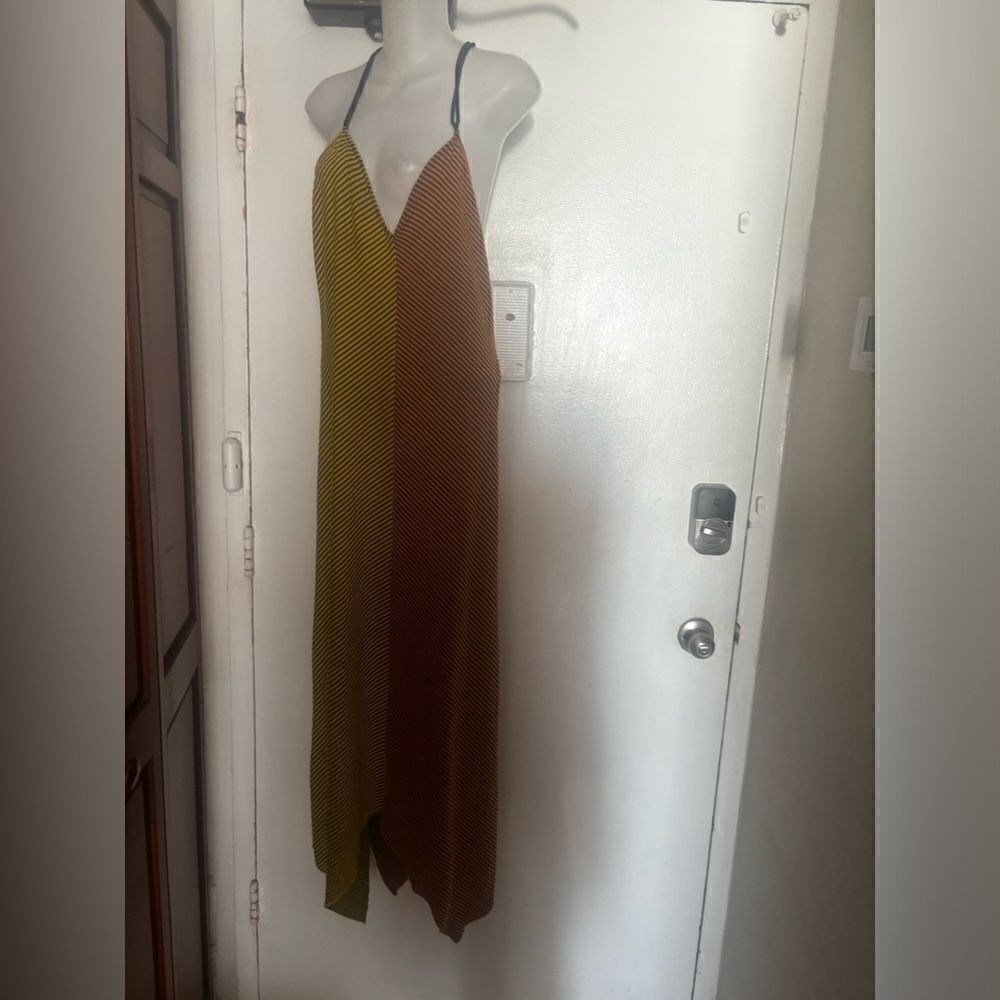 ZARA 70’s Style Maxi Dress abstract stripe rope maxi strappy cut out back flowy
